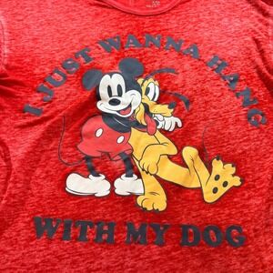 Disney Mickey Mouse Pluto Sleep Shirt Kids Size S 4-6 Red Graphic Pajama Top